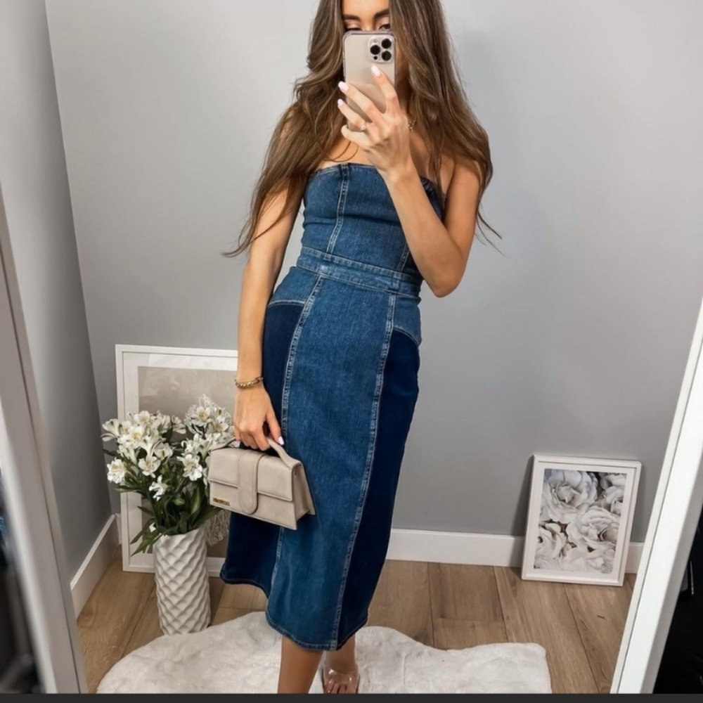 Zara Blue Denim Strapless Dress - Picture 13 of 16